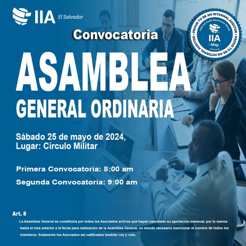 Instituto de Auditores Internos de El Salvador convoca a Asamblea General Ordinaria