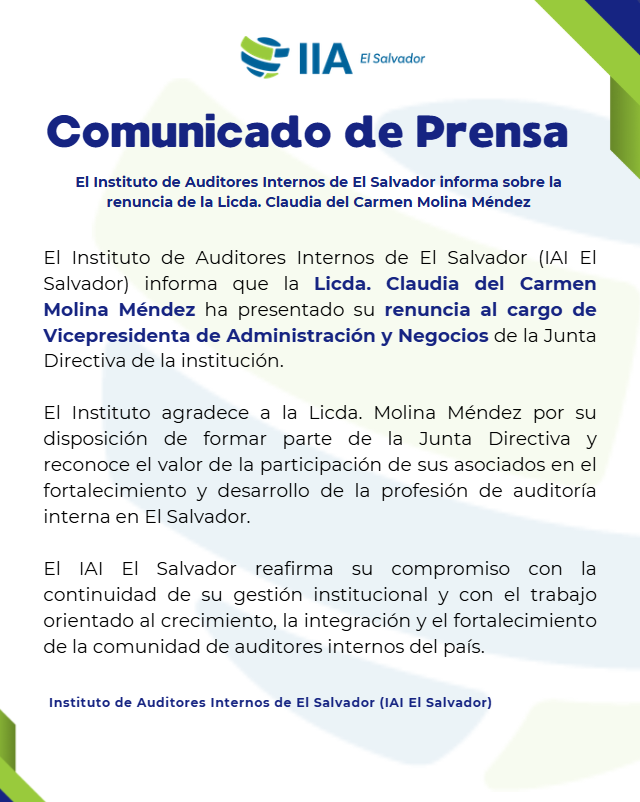 IAI El Salvador informa sobre cambios en su Junta Directiva